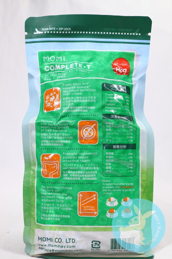 Momi 摩米 提牧草營養全T成兔糧(12 月齡以上成兔糧) 1KG