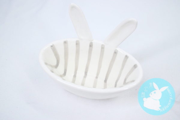 小兔直紋碟白色湯碗