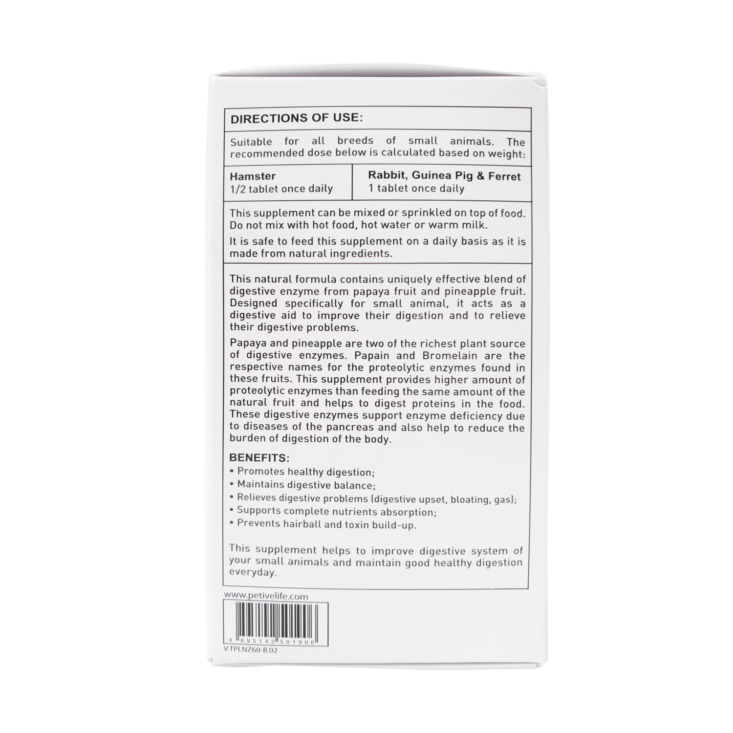 Petive Life Small Animal Natur-Zyme Tablet 60 Chewables